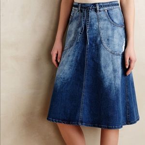 Anthropologie Midi Denim Jean skirt A-line pockets
